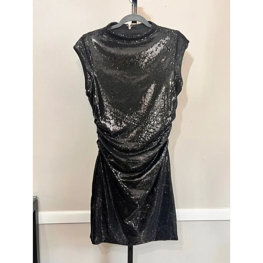 Michael Kors Sequined Stretch Knit Cap Sleeve Mini Dress Black Women's M NWOT - Picture 5 of 8